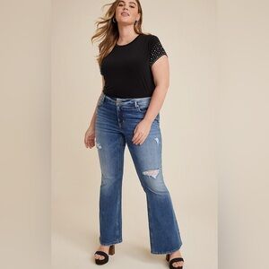 NWOT Plus Size Edgely Mid Rise Ripped Flare Jean 24W